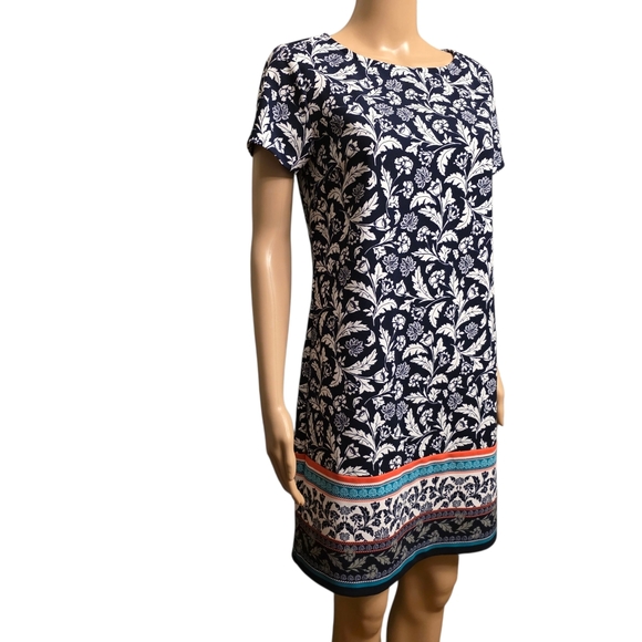 Banana Republic Navy Floral Shift Dress Size 2 Loose Fit - Picture 2 of 10